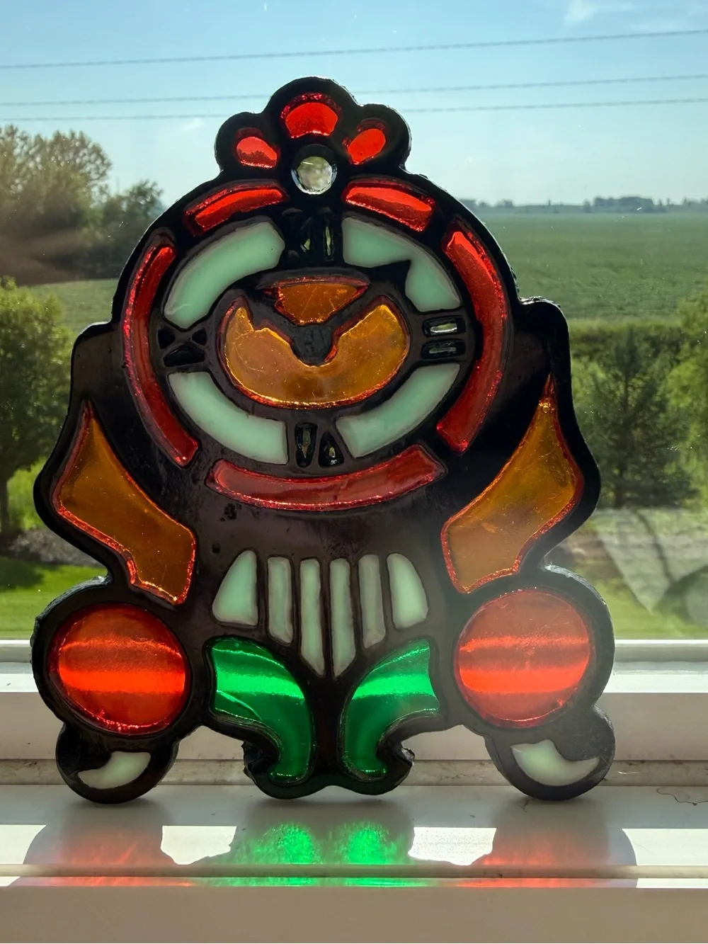Vintage Cast Iron Stained Glass Clock Trivet Retro Kitchen Decor
